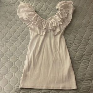 Zara white ribbed dress with ruffle size M